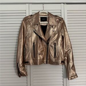 Blank NYC Metallic Gold Moto Jacket Faux Leather Motorcycle Jacket Vegan Sz S